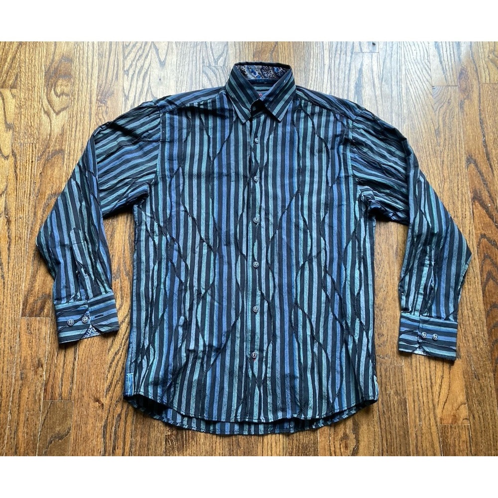 Lansky Bros Shirt Mens Small Long Sleeve Button Up 3D Striped Elvis Flip Cuff